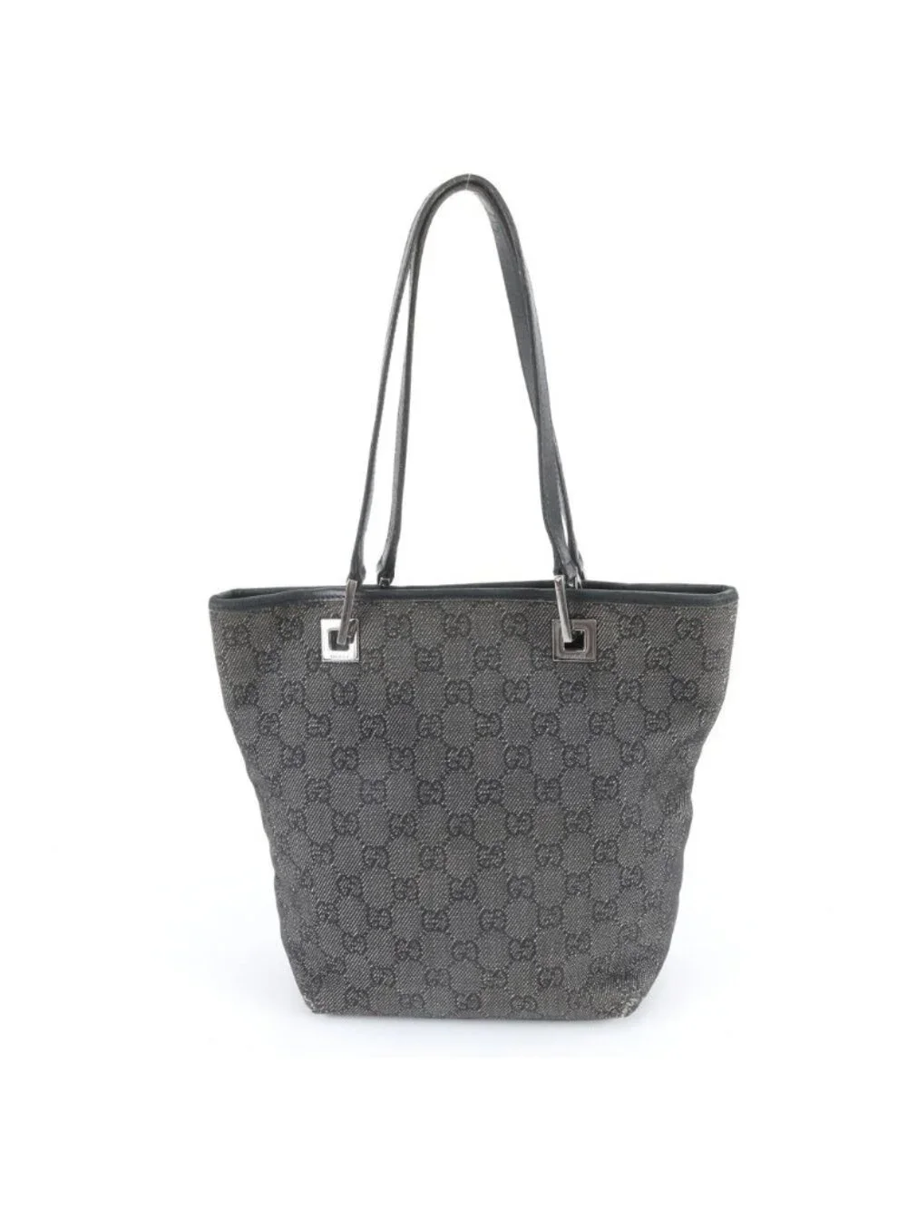 Gucci GG Canvas Leather Tote Shoulder Hand Black